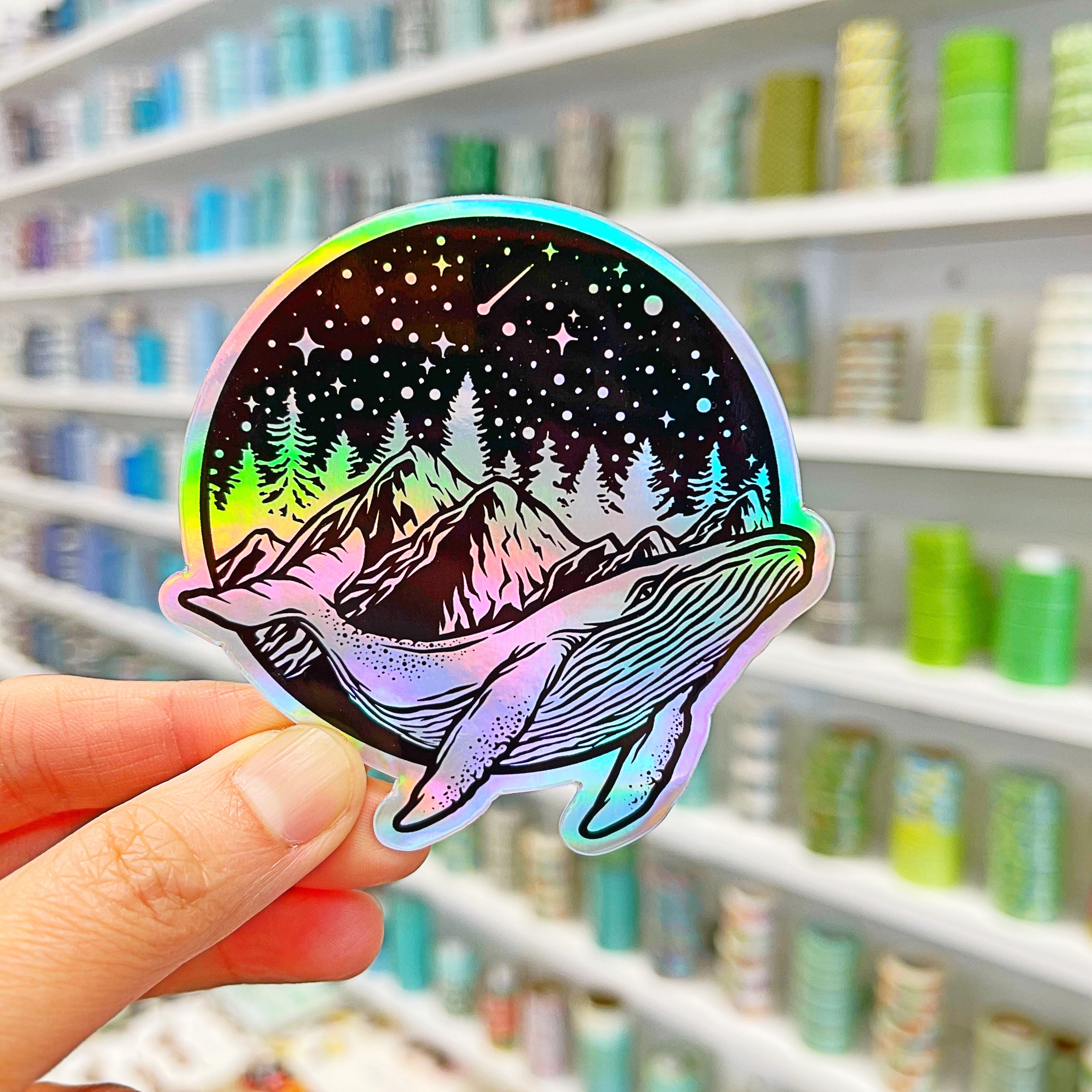 Celestial whale holographic vinyl sticker
