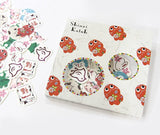 Japanese Pattern Flake Stickers include Fortune Cat, Goldfish, Sakura Bunny, Sunny Doll and etc - Made in Japan.