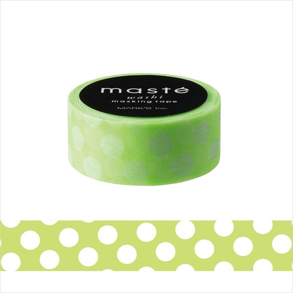Neon Light Green Polka Dots Masté Japanese Masking Tape • Made in Japan.
