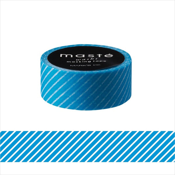 Neon Blue Stripes Masté Japanese Masking Tape • Made in Japan.