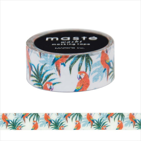 Parrot Masté Japanese Masking Tape • Drawn with unique and in detail. Made in Japan.