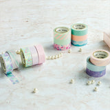 Pearl E masté 3 Pieces Set Japanese Washi Tape includes ribbon lace and pastel blue polka dots.