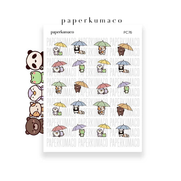 Rainy Day Umbrella Squad Sticker by paperkumaco.   Cute character stickers for your planner and bullet journal featuring the entire PKC squad.